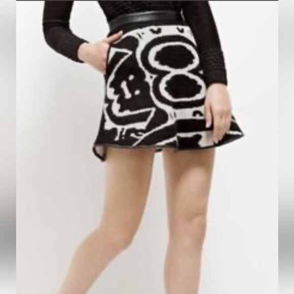 Ohlin D Baby Alpaca Wool Knit Skirt Geometric Back Zip Leather Trim Pockets Med - Picture 3 of 10